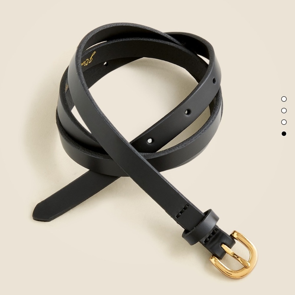 J.CREW skinny black leather belt gold buckle in Spazzolato Italian leather NEW